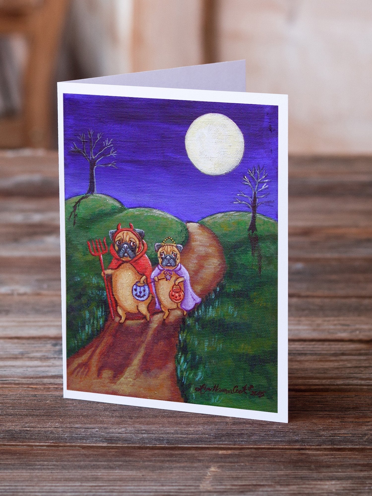 Trick or Treat Halloween Pug Greeting Cards Pack of 8 Blank Cards with Envelopes Whimsical A7 Size 5x7