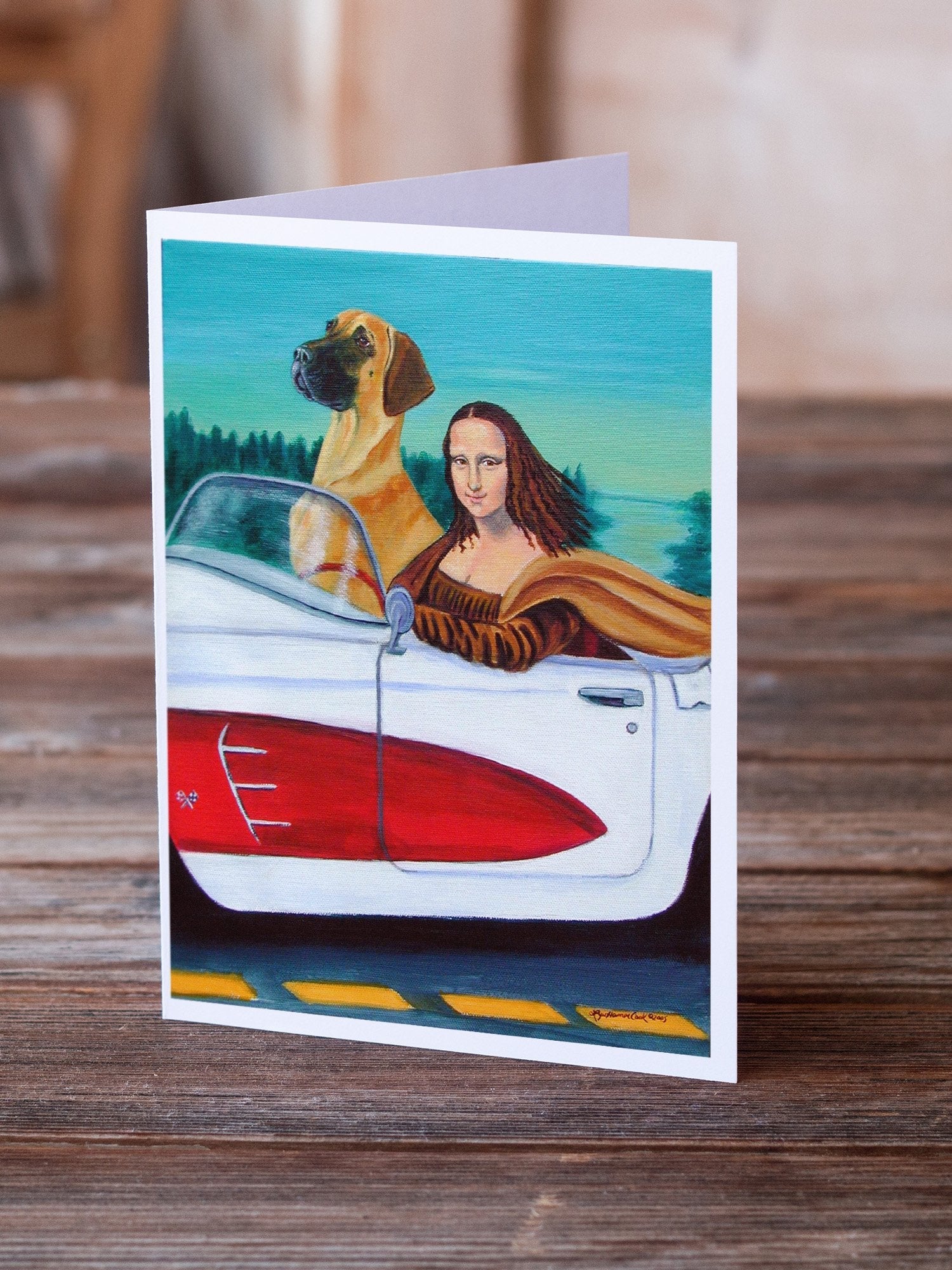 Great Dane with Mona Lisa Greeting Cards Pack of 8 Blank Cards with Envelopes Whimsical A7 Size 5x7