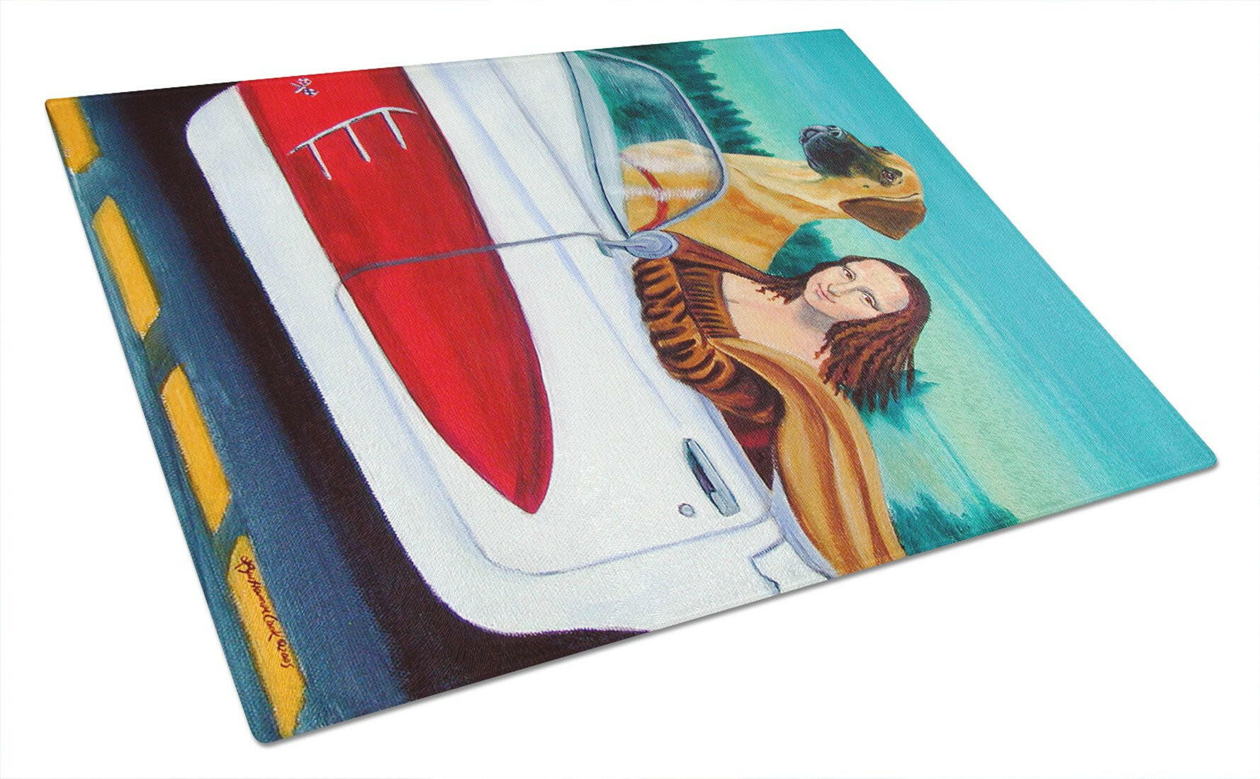 Great Dane with Mona Lisa Cutting Board Tempered Glass Kitchen Cutting Surface, Heat Resistant Chopping, Non-Slip Feet, Food Prep & Serving