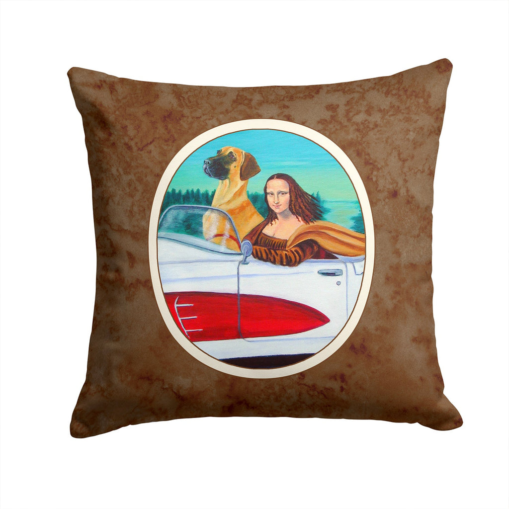 Great Dane with Mona Lisa Decorative Throw Pillow 14x14 Indoor Outdoor Accent Cushion, Fabric Cover with Insert for Sofa, Bed, Porch & Living Room
