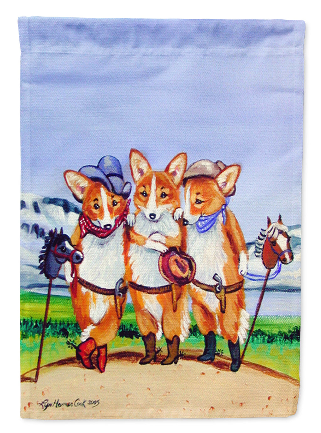 Cowboy Corgi House Flag 28x40 Porch Sleeve Pole Decorative Outside Yard Banner Artwork Wall Hanging, Polyester