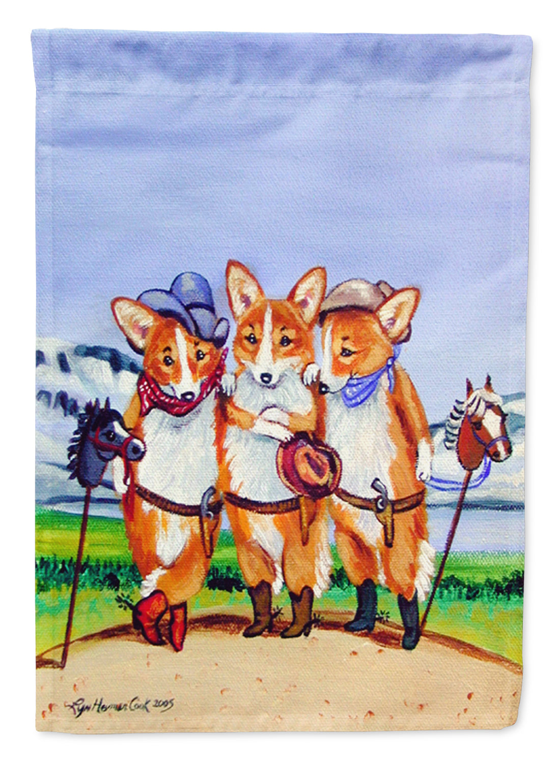 Cowboy Corgi House Flag 28x40 Porch Sleeve Pole Decorative Outside Yard Banner Artwork Wall Hanging, Polyester