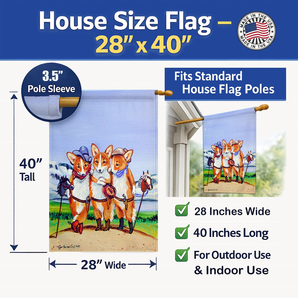 Cowboy Corgi House Flag 28x40 Porch Sleeve Pole Decorative Outside Yard Banner Artwork Wall Hanging, Polyester