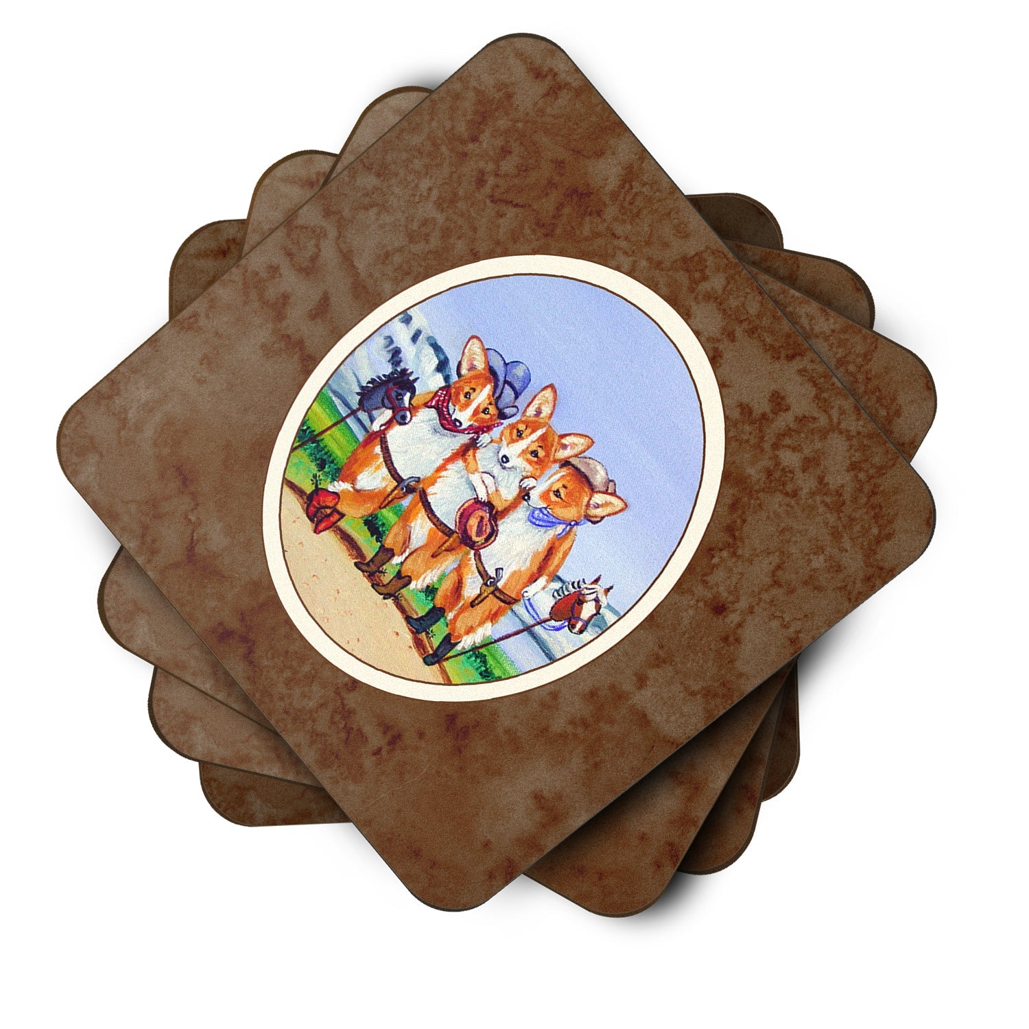 Cowboy Corgi Foam Coasters Set of 4 Cup Coasters for Indoor Outdoor, Tabletop Protection, Anti Slip, Mouse pad Material