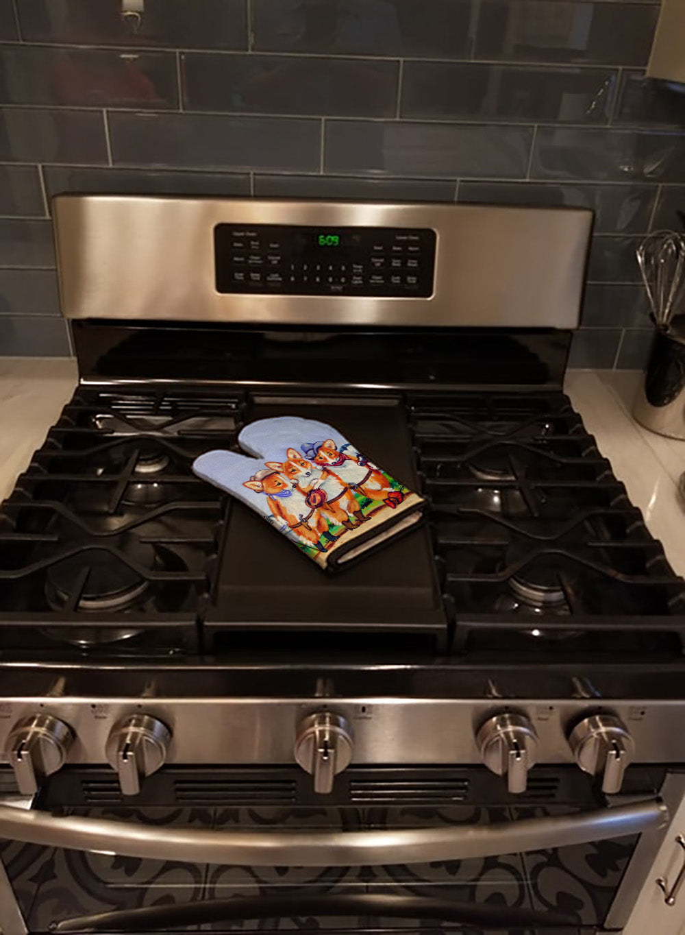 Cowboy Corgi Oven Mitt Heat Resistant Thick Oven Mitt for Hot Pans and Oven, Kitchen Mitt Protect Hands, Cooking Baking Glove