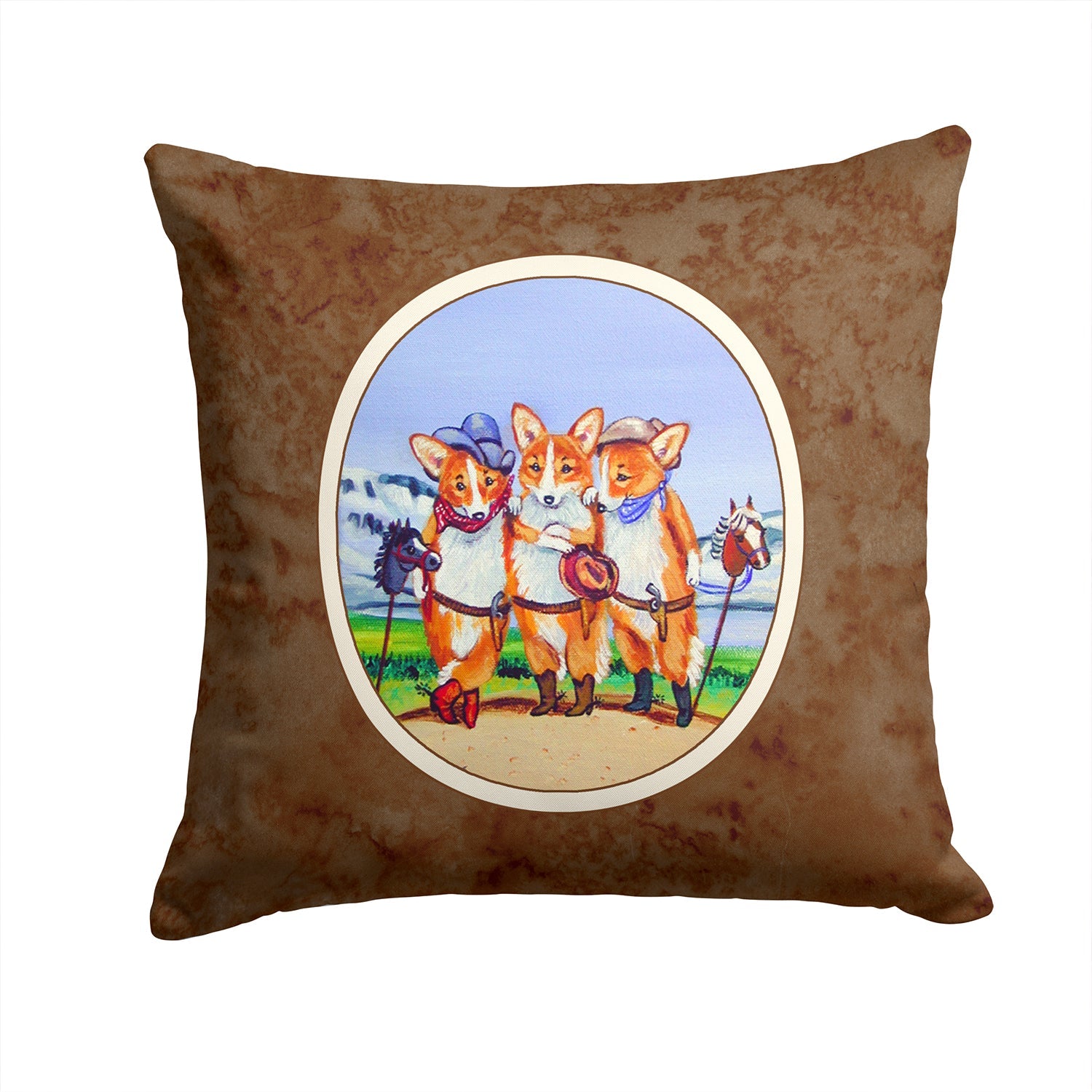 Cowboy Corgi Decorative Throw Pillow 14x14 Indoor Outdoor Accent Cushion, Fabric Cover with Insert for Sofa, Bed, Porch & Living Room