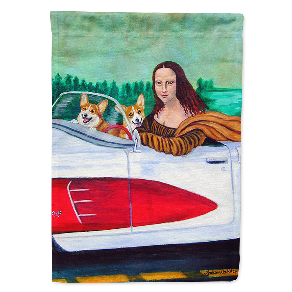 Mona Lisa with  Corgi House Flag 28x40 Porch Sleeve Pole Decorative Outside Yard Banner Artwork Wall Hanging, Polyester