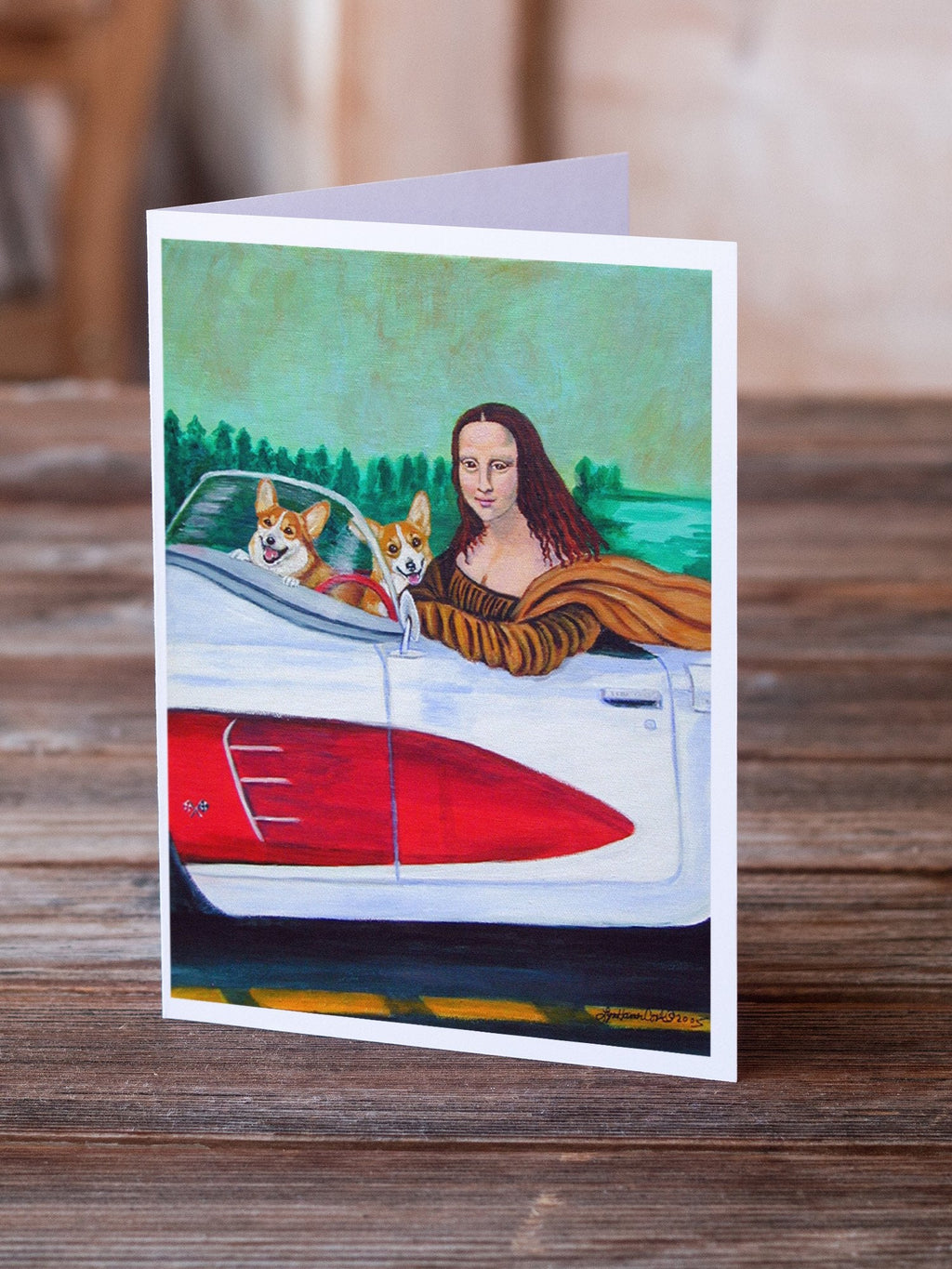 Mona Lisa with  Corgi Greeting Cards Pack of 8 Blank Cards with Envelopes Whimsical A7 Size 5x7