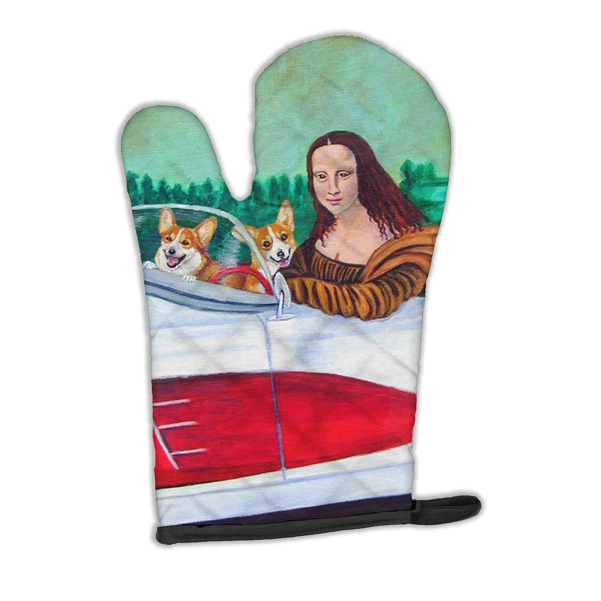 Mona Lisa with  Corgi Oven Mitt Heat Resistant Thick Oven Mitt for Hot Pans and Oven, Kitchen Mitt Protect Hands, Cooking Baking Glove
