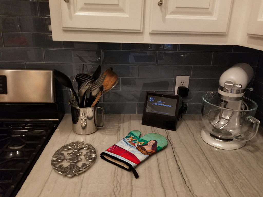 Mona Lisa with  Corgi Oven Mitt Heat Resistant Thick Oven Mitt for Hot Pans and Oven, Kitchen Mitt Protect Hands, Cooking Baking Glove