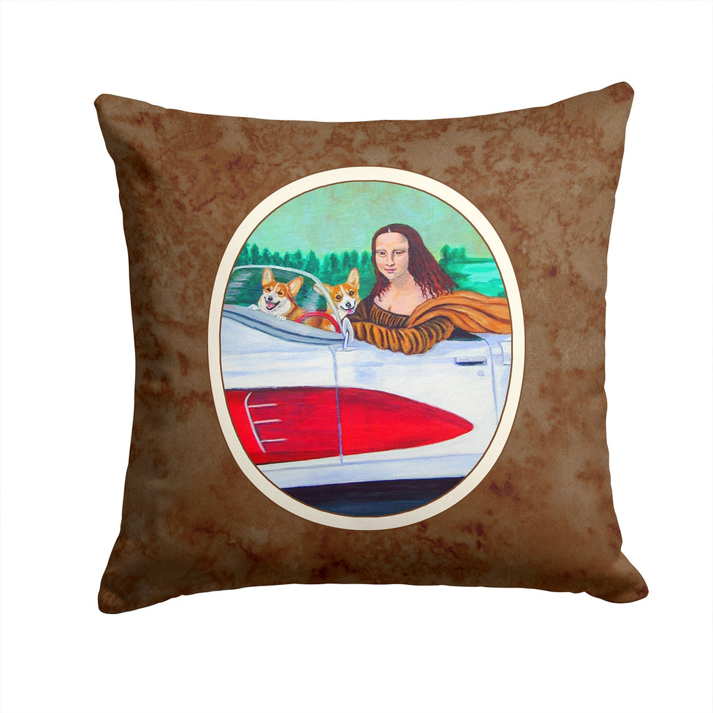 Mona Lisa with  Corgi Decorative Throw Pillow 14x14 Indoor Outdoor Accent Cushion, Fabric Cover with Insert for Sofa, Bed, Porch & Living Room