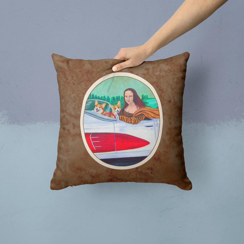 Mona Lisa with  Corgi Decorative Throw Pillow 14x14 Indoor Outdoor Accent Cushion, Fabric Cover with Insert for Sofa, Bed, Porch & Living Room