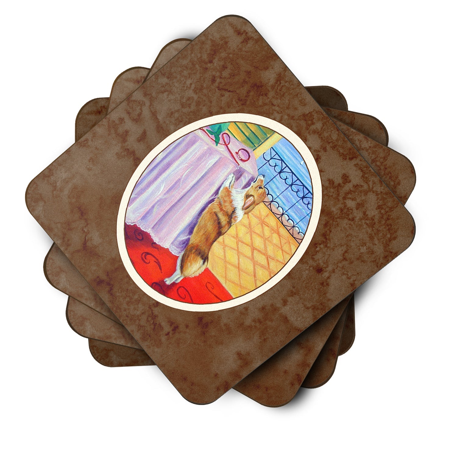 Corgi Foam Coasters Set of 4 Cup Coasters for Indoor Outdoor, Tabletop Protection, Anti Slip, Mouse pad Material