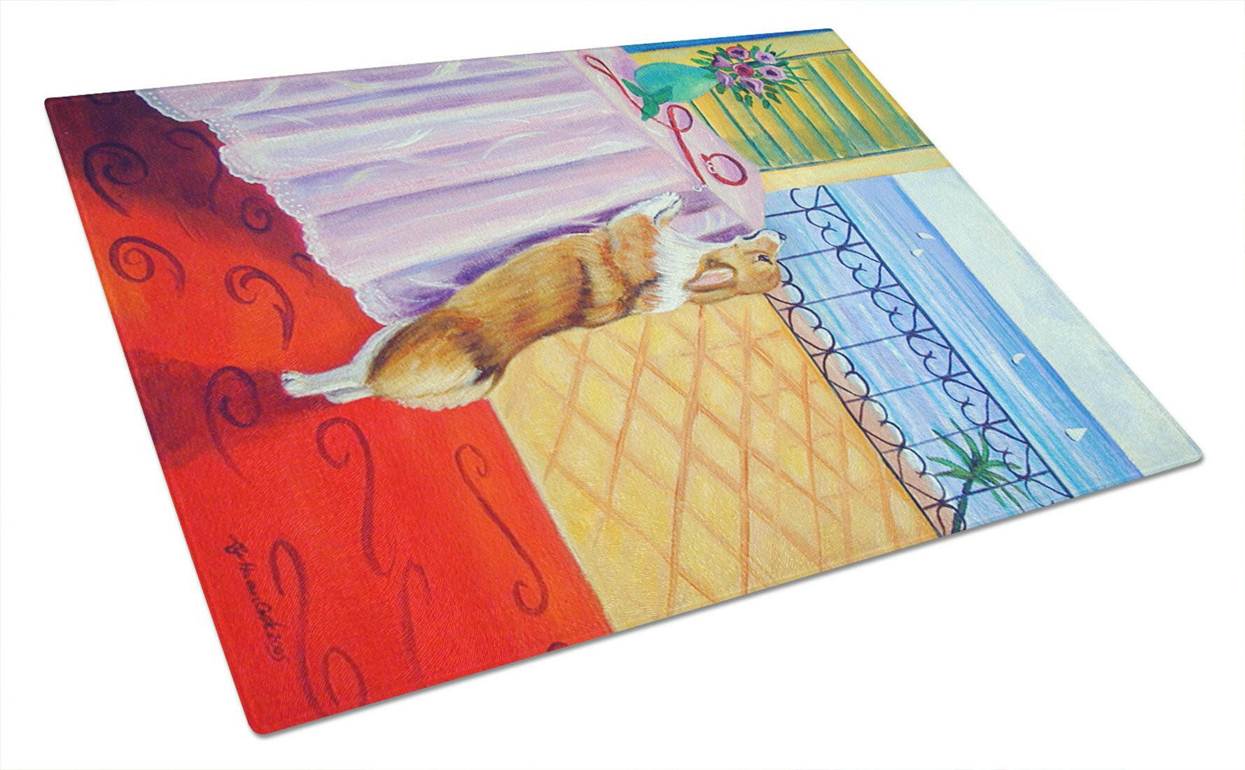 Corgi Cutting Board Tempered Glass Kitchen Cutting Surface, Heat Resistant Chopping, Non-Slip Feet, Food Prep & Serving