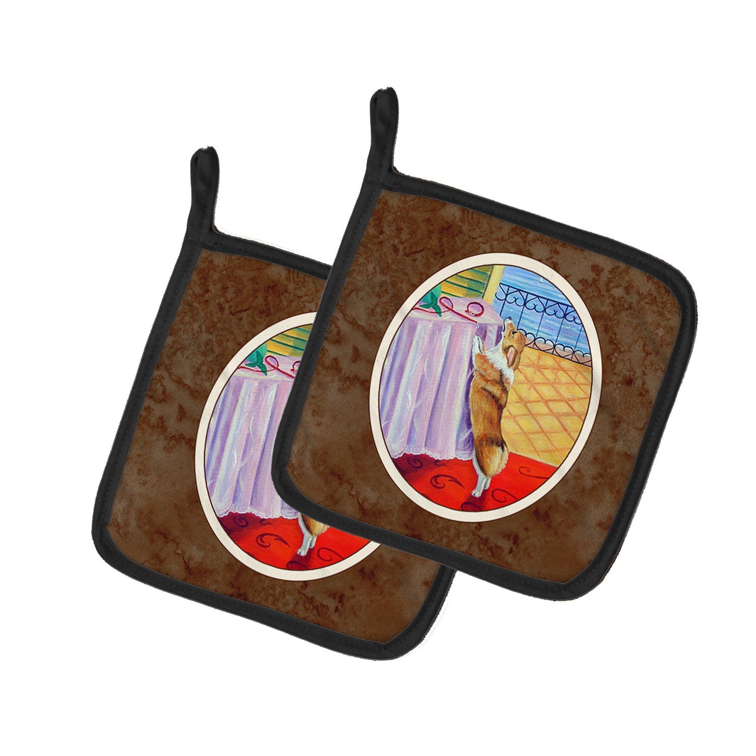 Corgi Pot Holder Set of 2 Heat Resistant Quilted Hot Pads 7.5 x 7.5 Inch, Insulated Kitchen Trivets for Cooking & Baking