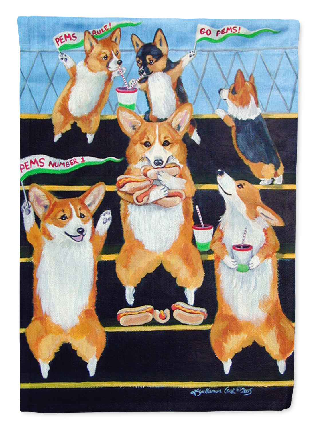 Go Team Corgi Pembroke House Flag 28x40 Porch Sleeve Pole Decorative Outside Yard Banner Artwork Wall Hanging, Polyester