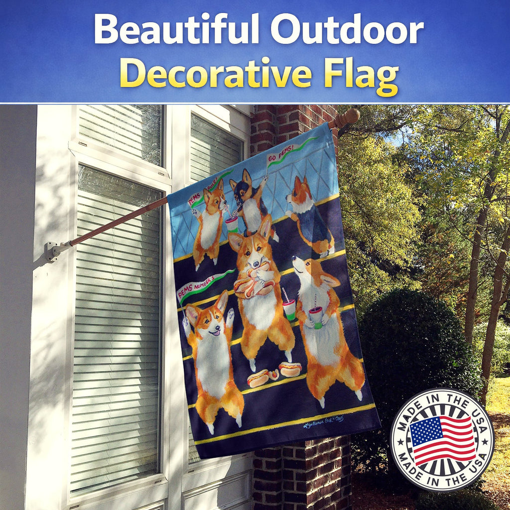 Go Team Corgi Pembroke House Flag 28x40 Porch Sleeve Pole Decorative Outside Yard Banner Artwork Wall Hanging, Polyester