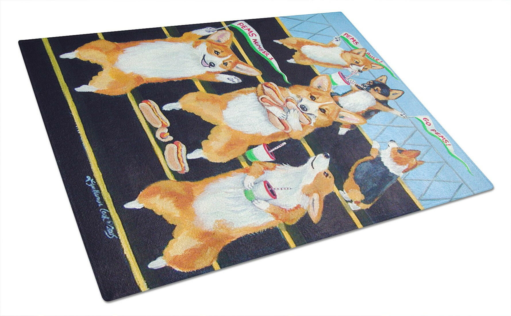 Go Team Corgi Pembroke Cutting Board Tempered Glass Kitchen Cutting Surface, Heat Resistant Chopping, Non-Slip Feet, Food Prep & Serving