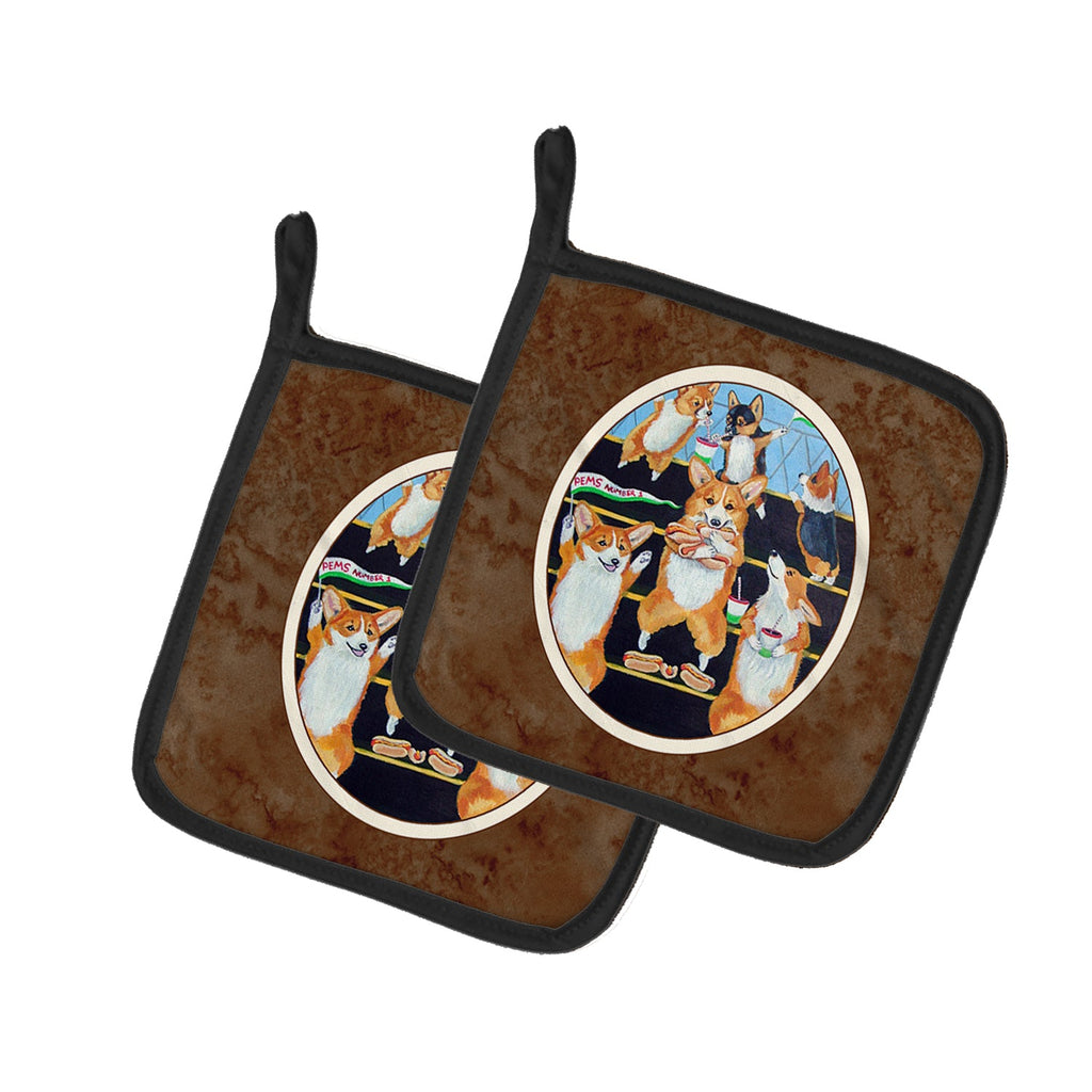 Go Team Corgi Pembroke Pot Holder Set of 2 Heat Resistant Quilted Hot Pads 7.5 x 7.5 Inch, Insulated Kitchen Trivets for Cooking & Baking