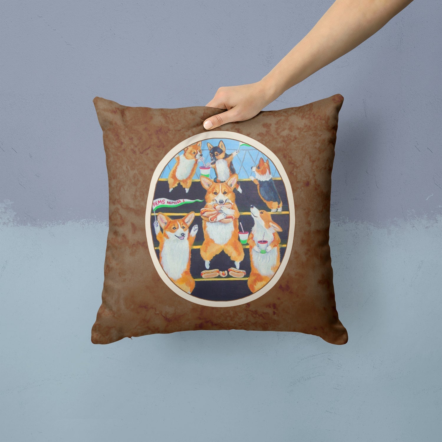Go Team Corgi Pembroke Decorative Throw Pillow 14x14 Indoor Outdoor Accent Cushion, Fabric Cover with Insert for Sofa, Bed, Porch & Living Room