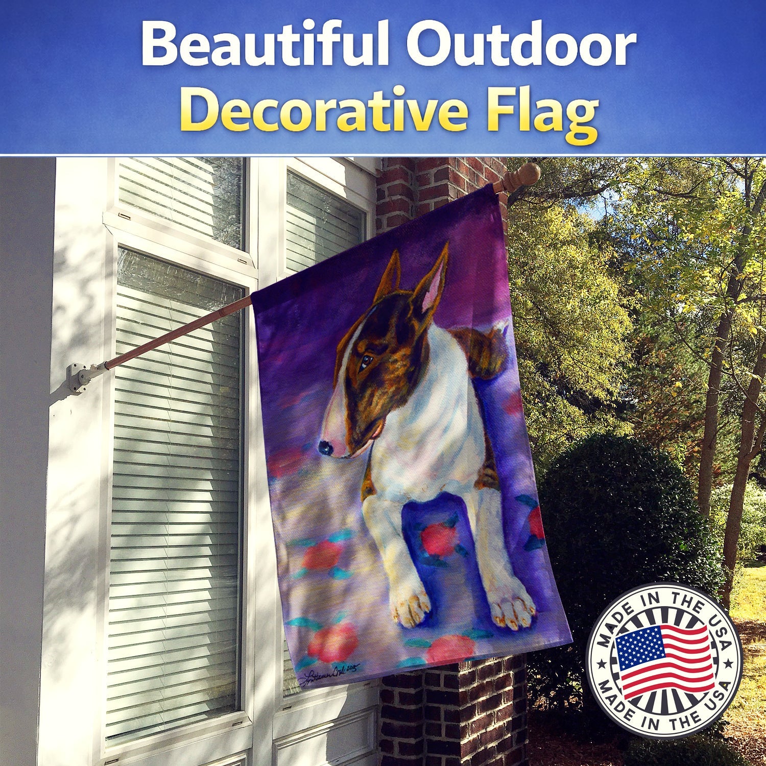 Bull Terrier House Flag 28x40 Porch Sleeve Pole Decorative Outside Yard Banner Artwork Wall Hanging, Polyester