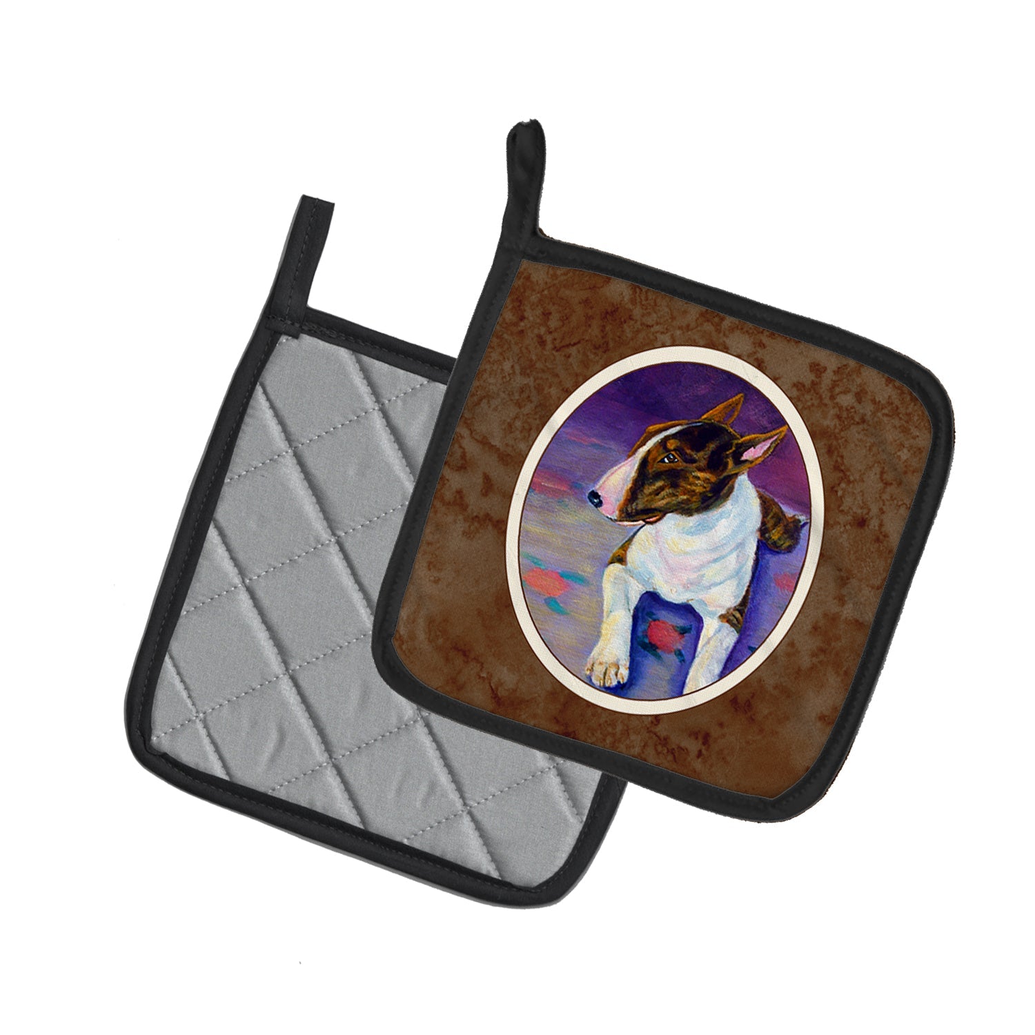 Bull Terrier Pot Holder Set of 2 Heat Resistant Quilted Hot Pads 7.5 x 7.5 Inch, Insulated Kitchen Trivets for Cooking & Baking