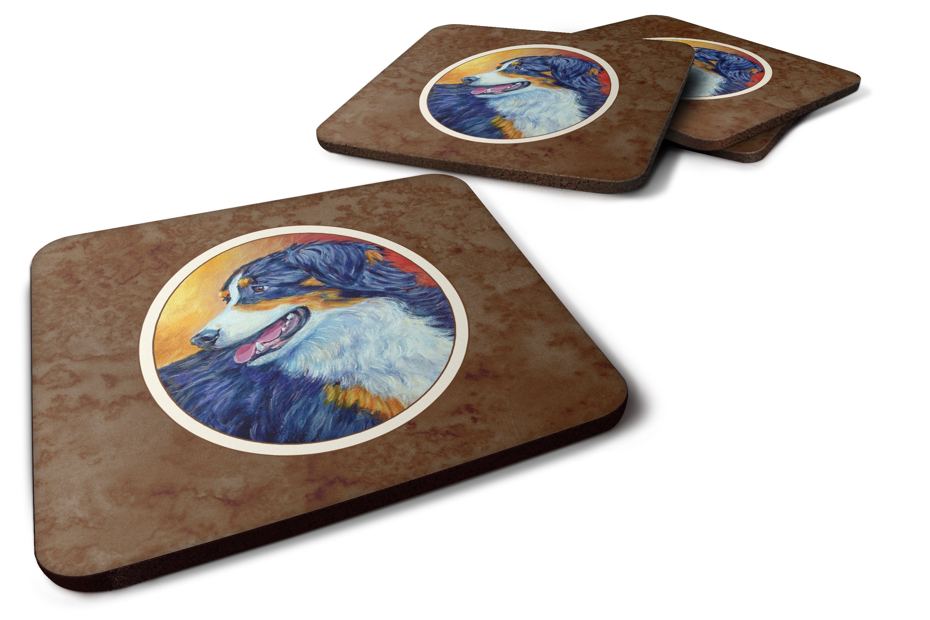 Australian Shepherd Foam Coasters Set of 4 Cup Coasters for Indoor Outdoor, Tabletop Protection, Anti Slip, Mouse pad Material