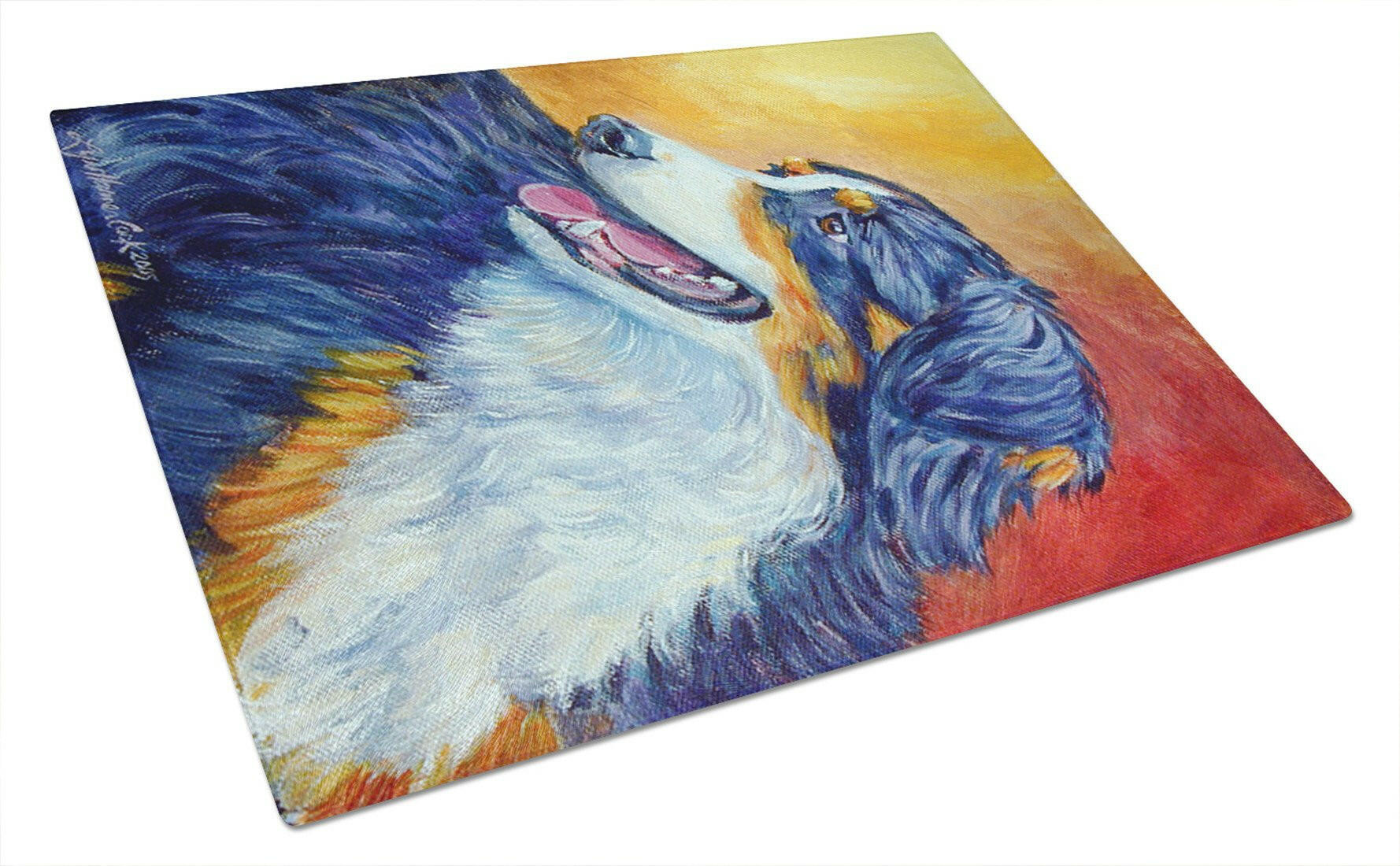 Australian Shepherd Cutting Board Tempered Glass Kitchen Cutting Surface, Heat Resistant Chopping, Non-Slip Feet, Food Prep & Serving