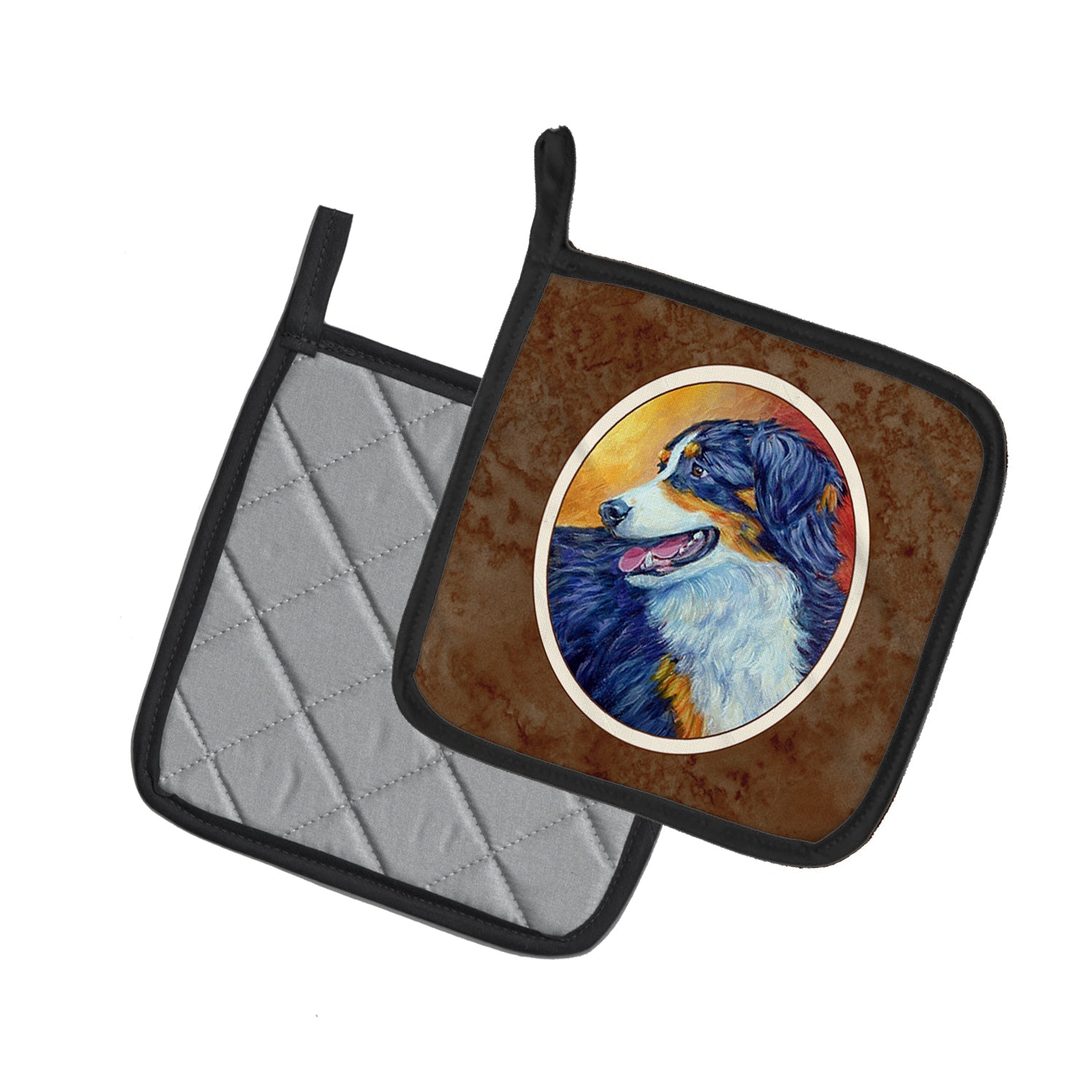 Australian Shepherd Pot Holder Set of 2 Heat Resistant Quilted Hot Pads 7.5 x 7.5 Inch, Insulated Kitchen Trivets for Cooking & Baking