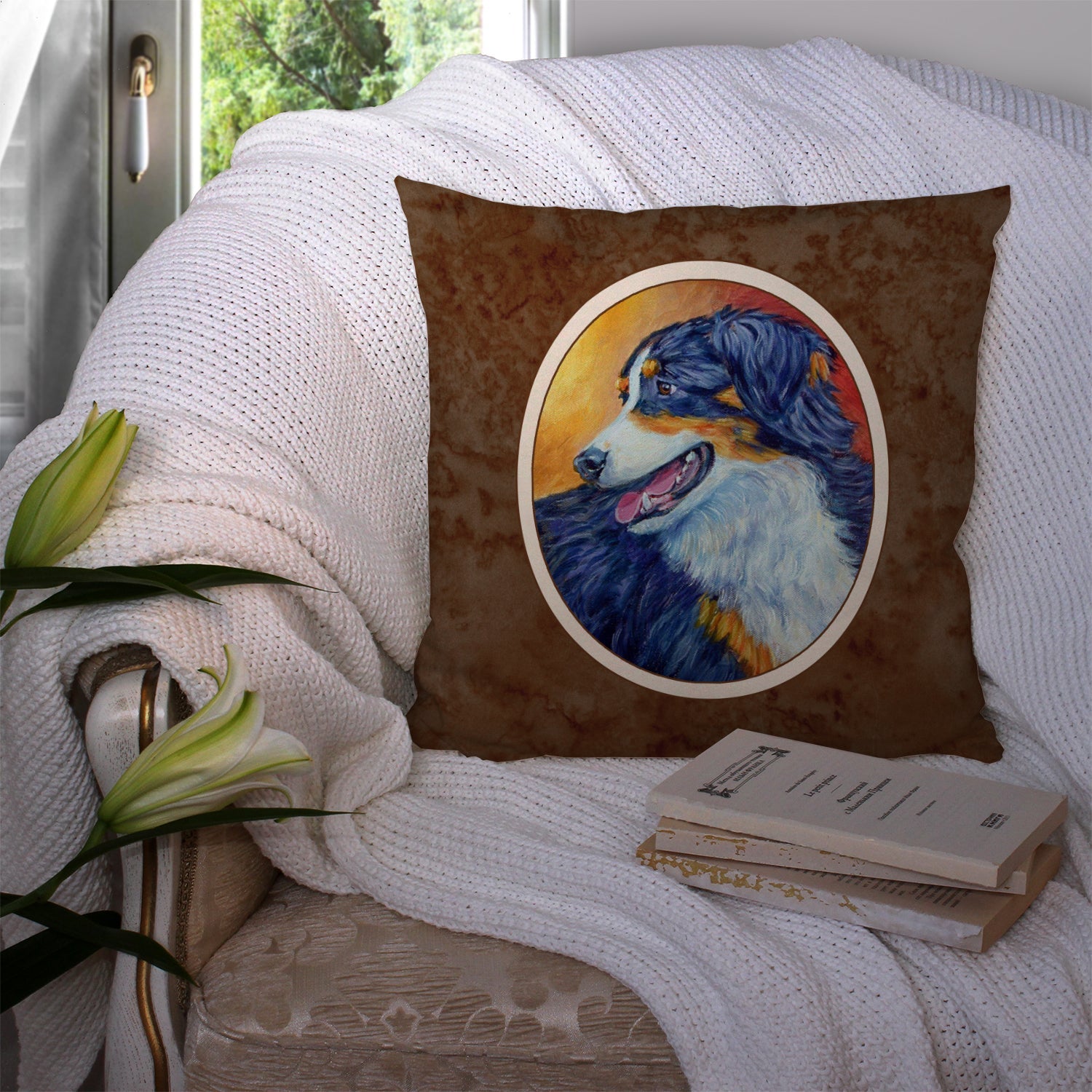 Australian Shepherd Decorative Throw Pillow 14x14 Indoor Outdoor Accent Cushion, Fabric Cover with Insert for Sofa, Bed, Porch & Living Room