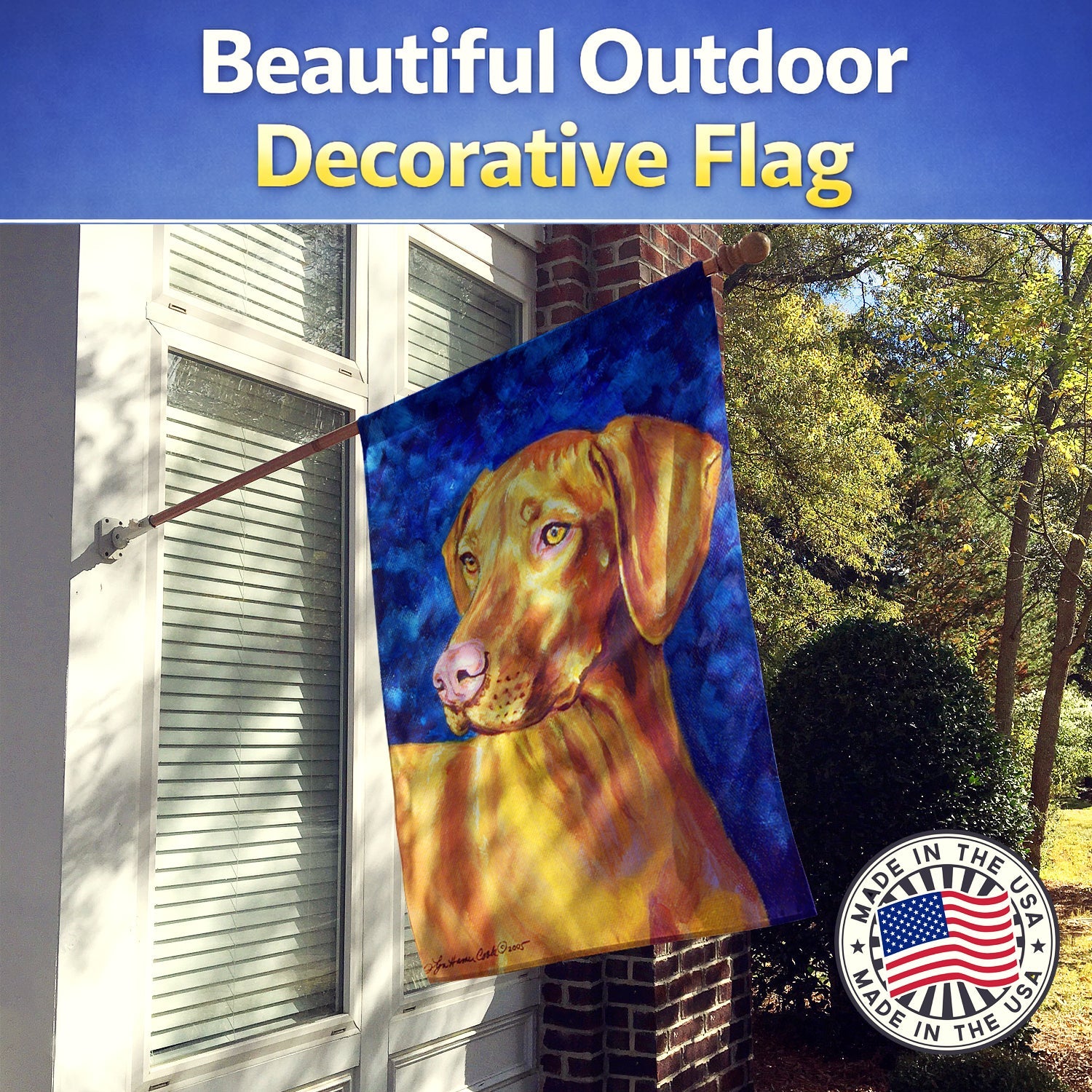 Vizsla House Flag 28x40 Porch Sleeve Pole Decorative Outside Yard Banner Artwork Wall Hanging, Polyester