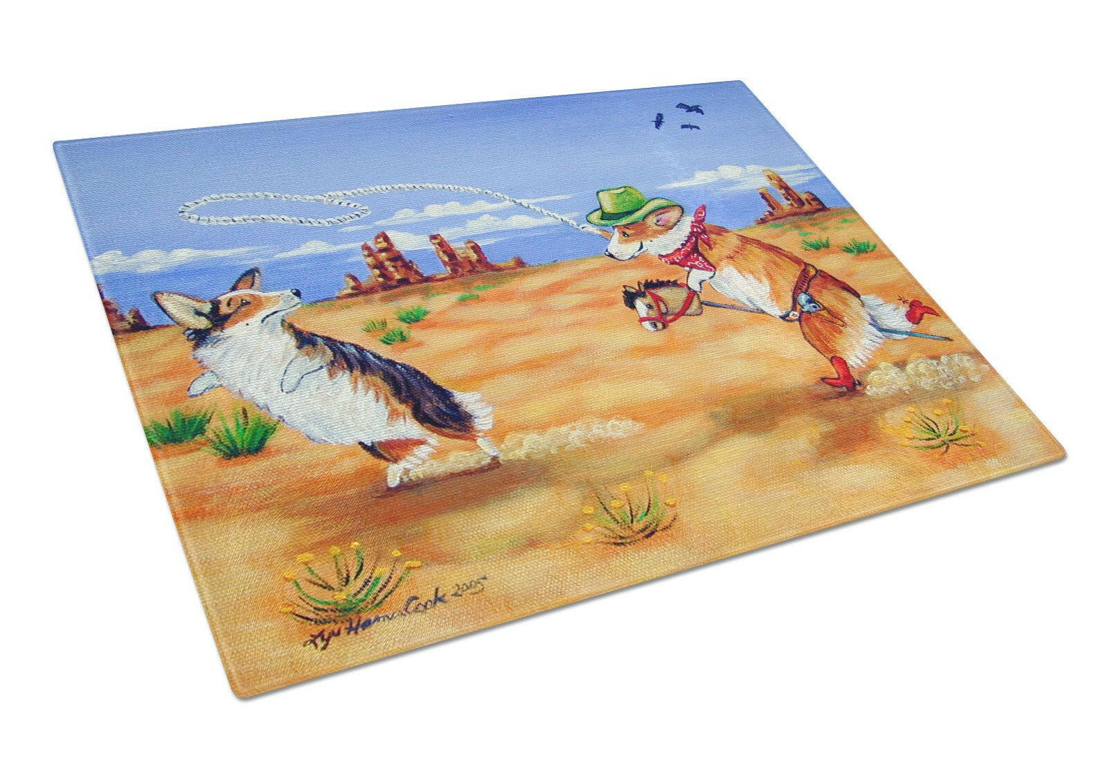 Corgi Cutting Board Tempered Glass Kitchen Cutting Surface, Heat Resistant Chopping, Non-Slip Feet, Food Prep & Serving