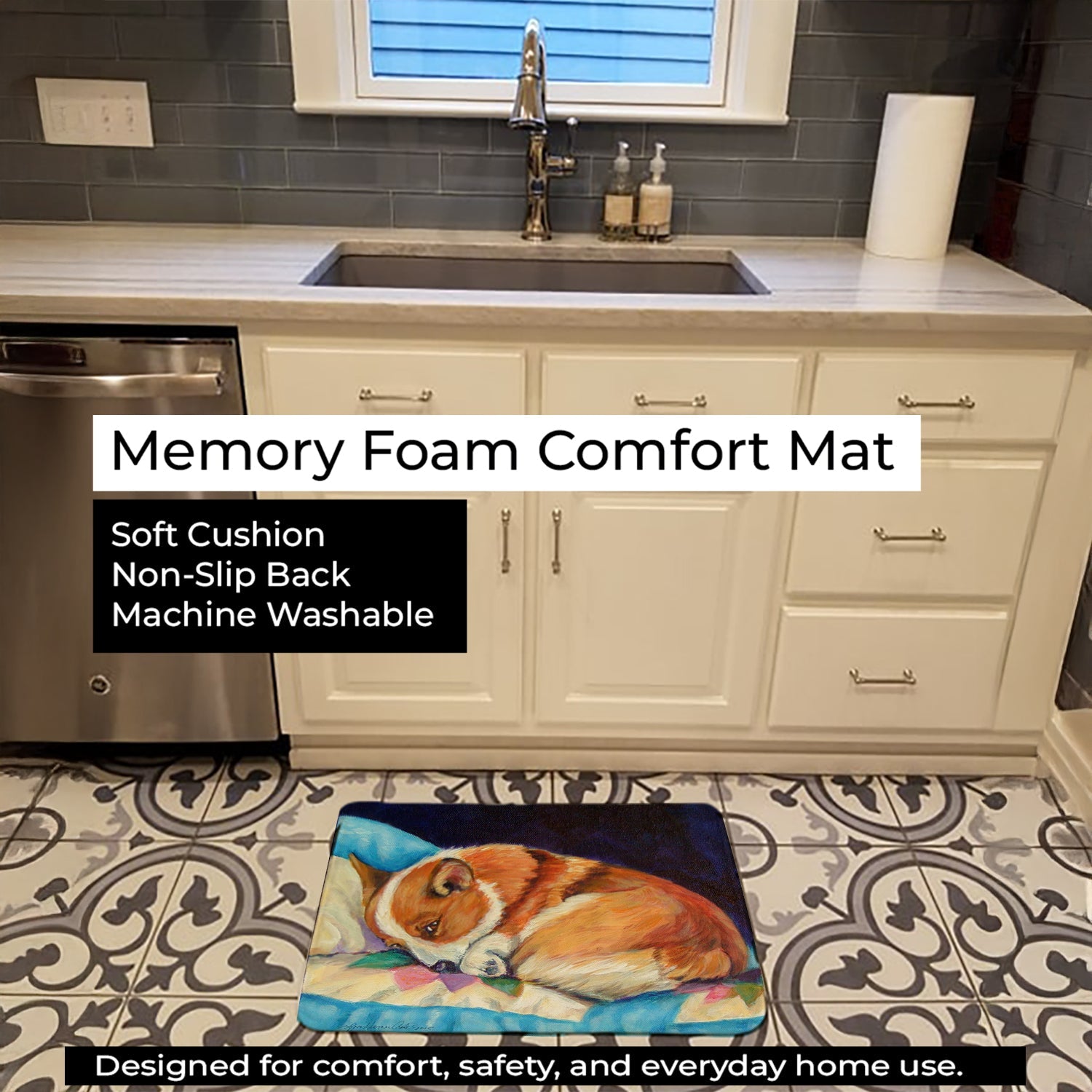 Corgi Memory Foam Kitchen Mat Machine Washable Anti-Fatigue Cushion Comfort Bath or Kitchen Rug