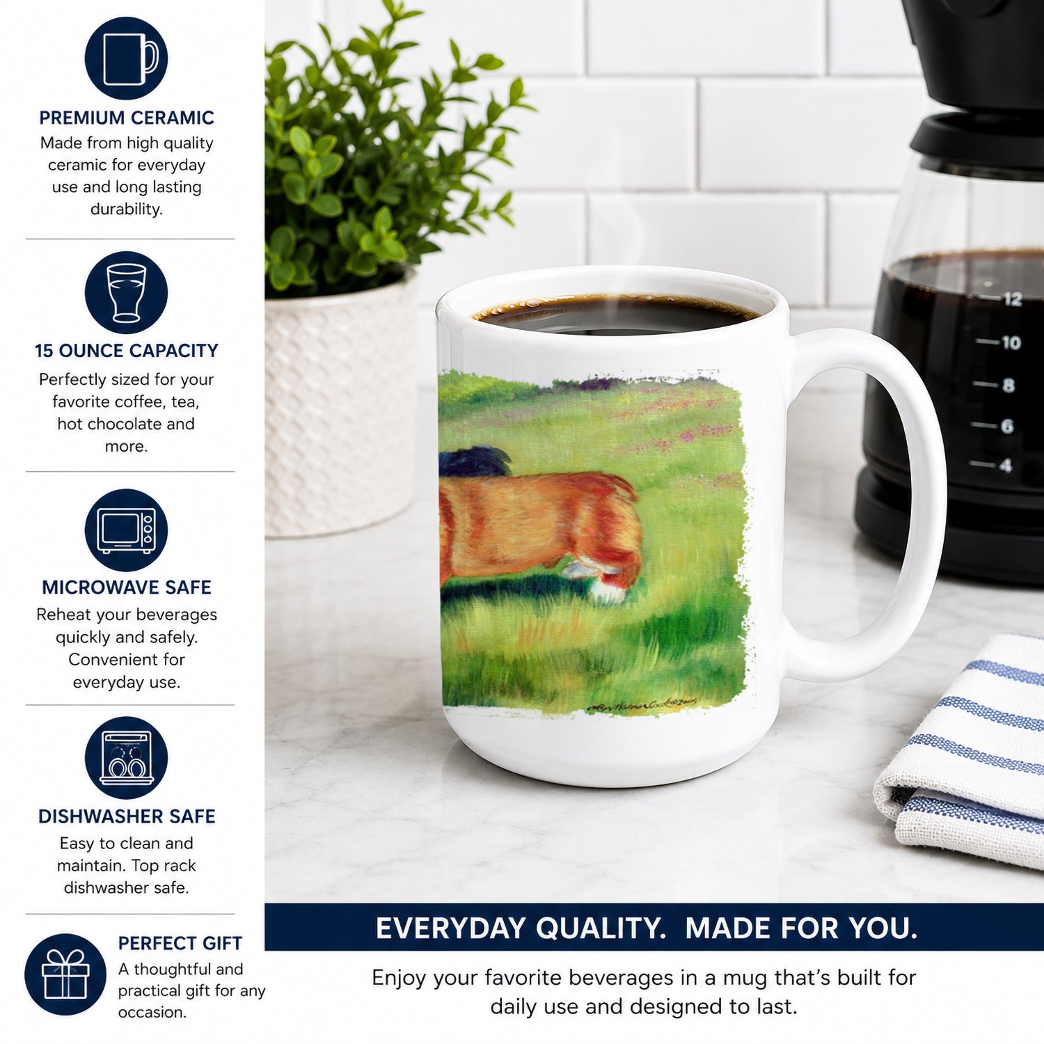 Corgi Ceramic Coffee Mug 15 oz Decorative Large C Handle Mug Cup for Tea, Cocoa Hot Chocolate