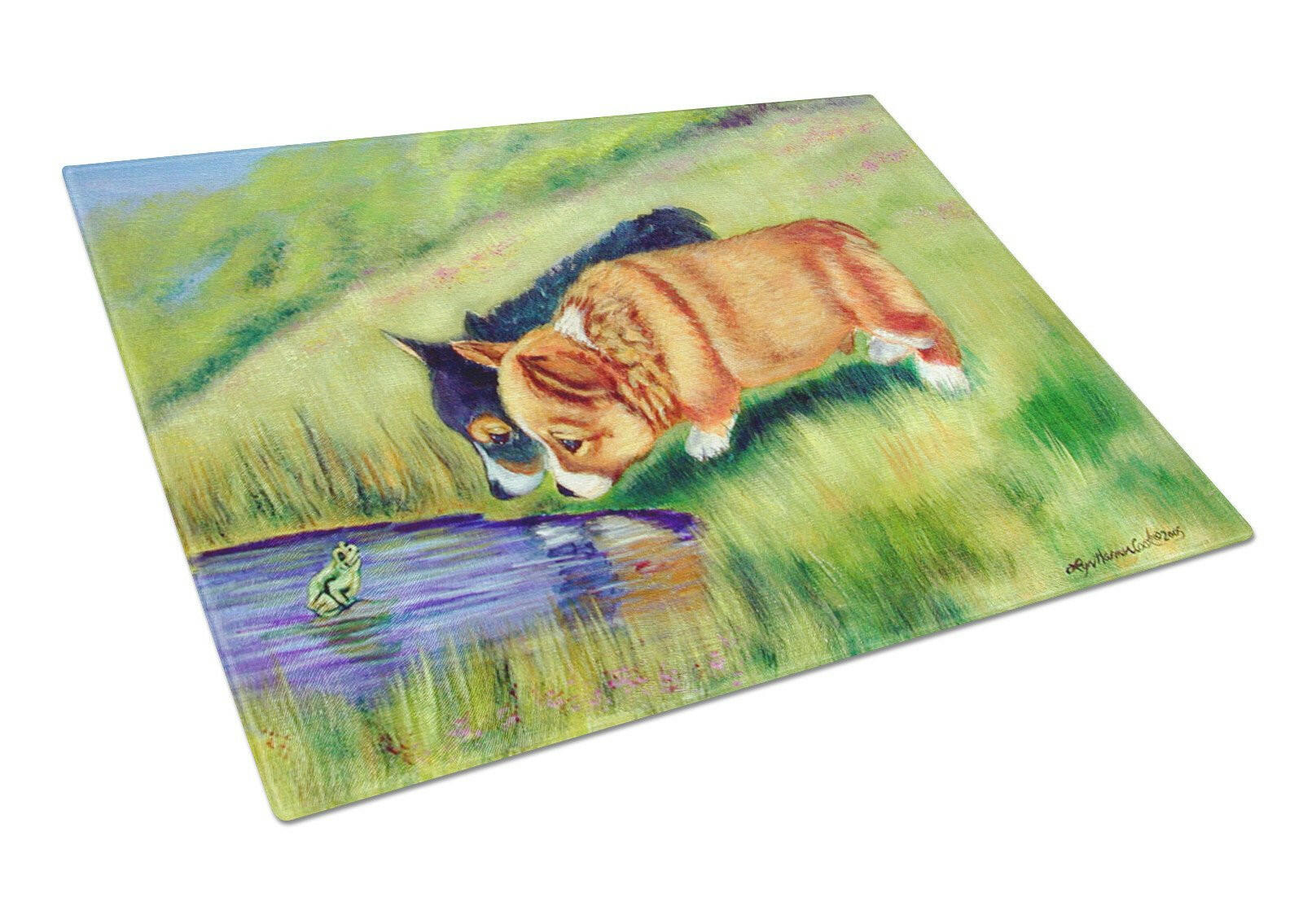 Corgi Cutting Board Tempered Glass Kitchen Cutting Surface, Heat Resistant Chopping, Non-Slip Feet, Food Prep & Serving