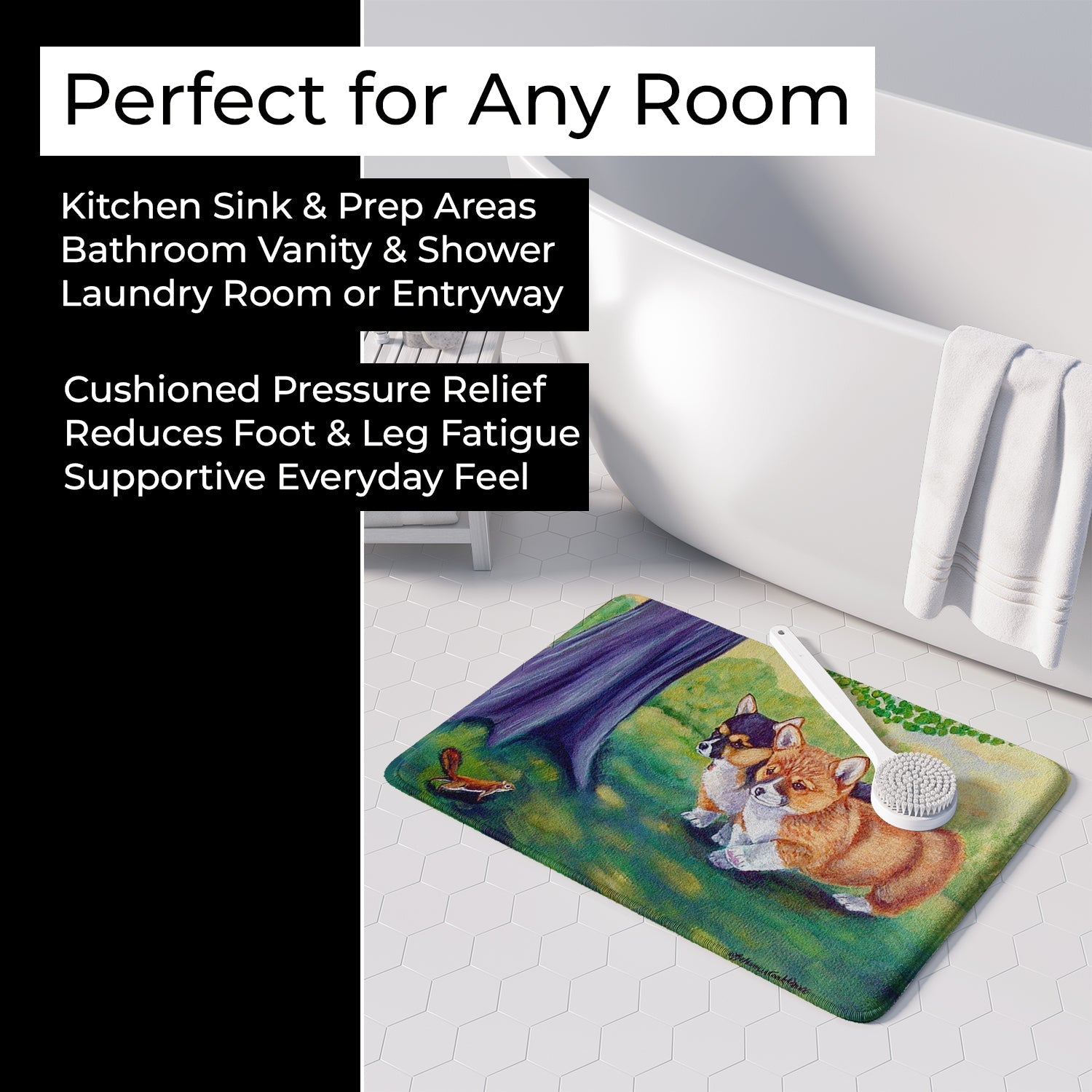 Corgi Memory Foam Kitchen Mat Machine Washable Anti-Fatigue Cushion Comfort Bath or Kitchen Rug