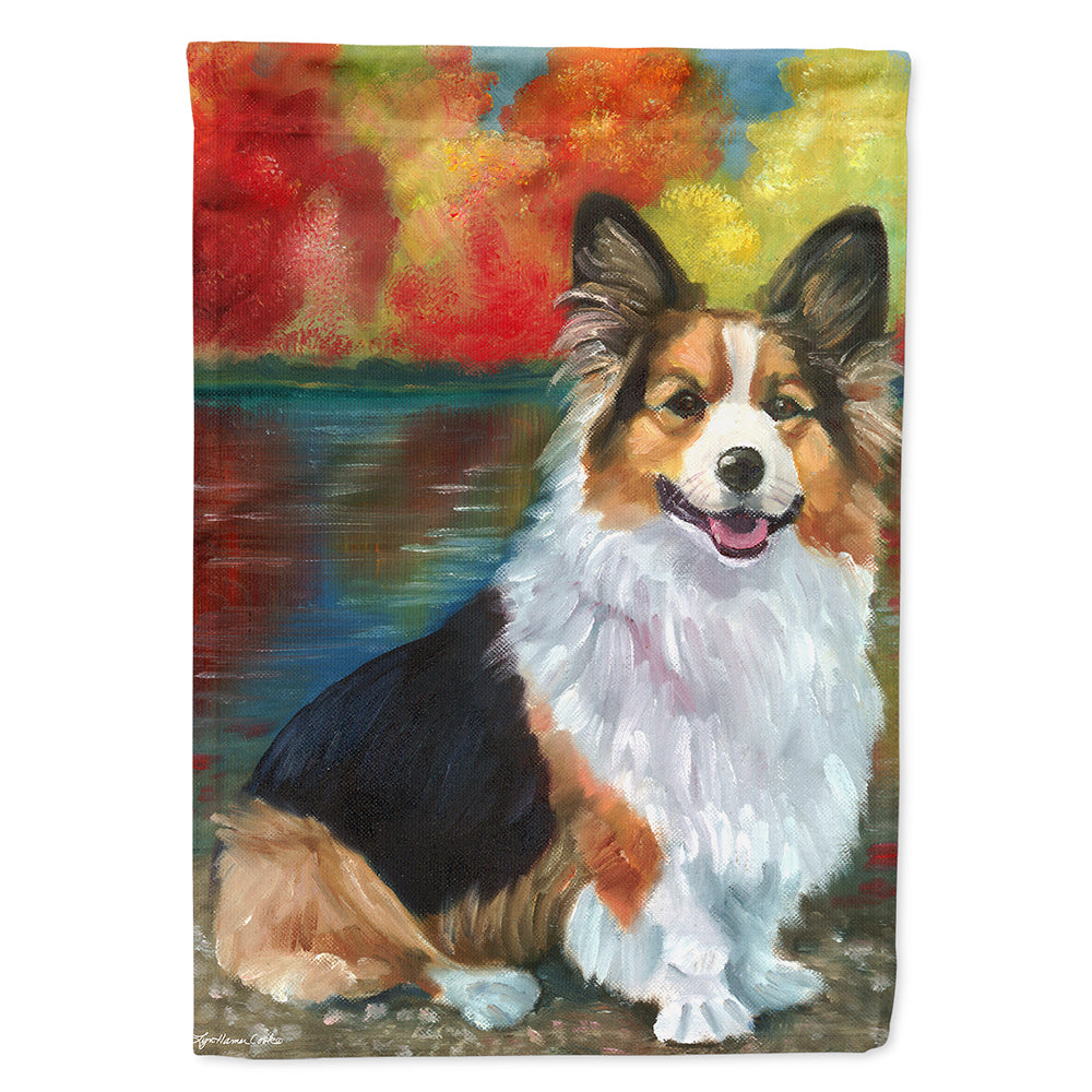Corgi by the lake House Flag 28x40 Porch Sleeve Pole Decorative Outside Yard Banner Artwork Wall Hanging, Polyester