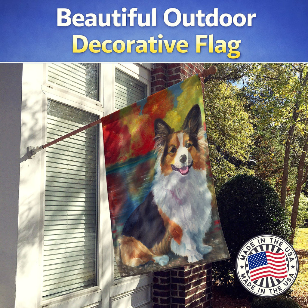 Corgi by the lake House Flag 28x40 Porch Sleeve Pole Decorative Outside Yard Banner Artwork Wall Hanging, Polyester
