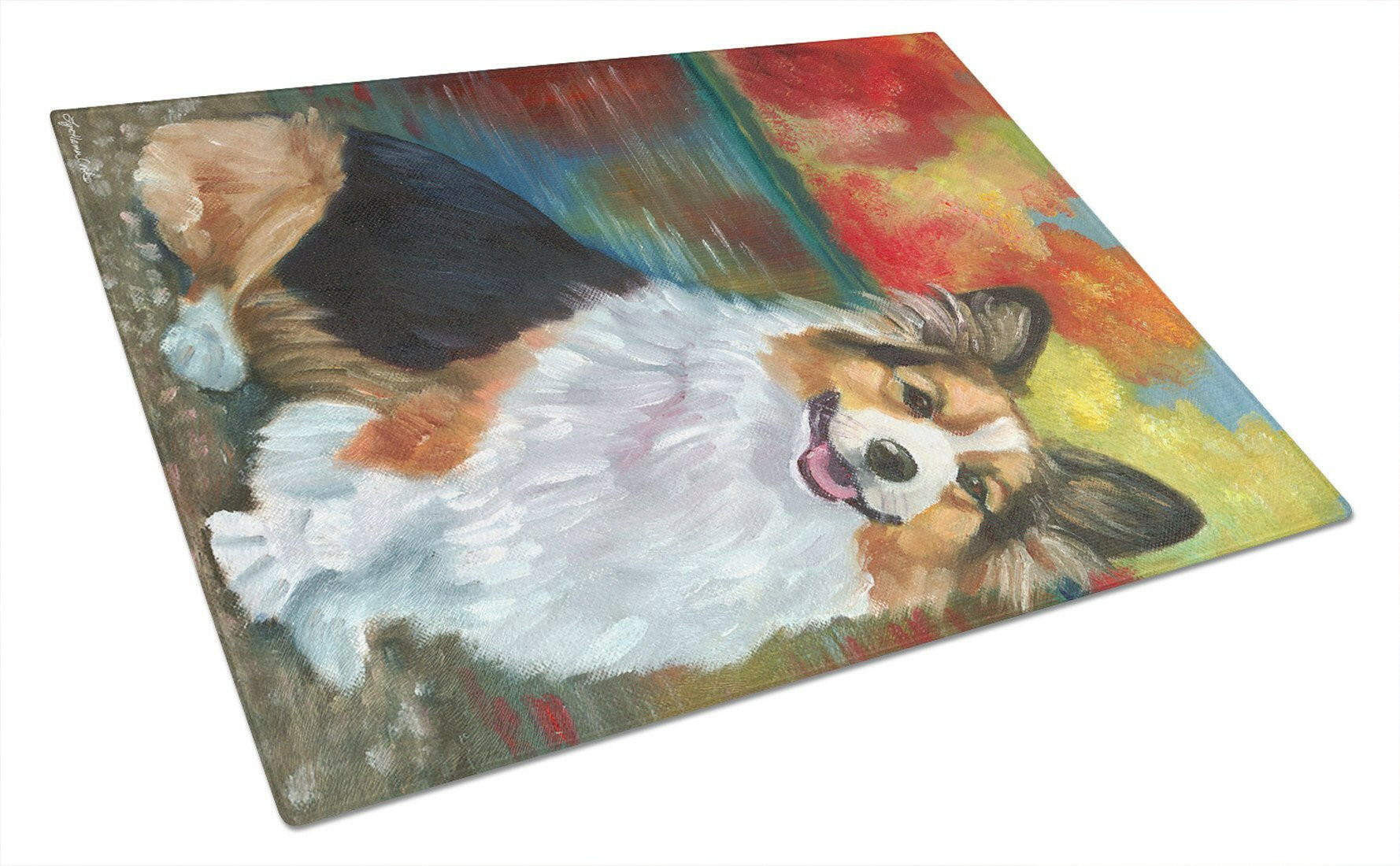 Corgi by the lake Cutting Board Tempered Glass Kitchen Cutting Surface, Heat Resistant Chopping, Non-Slip Feet, Food Prep & Serving