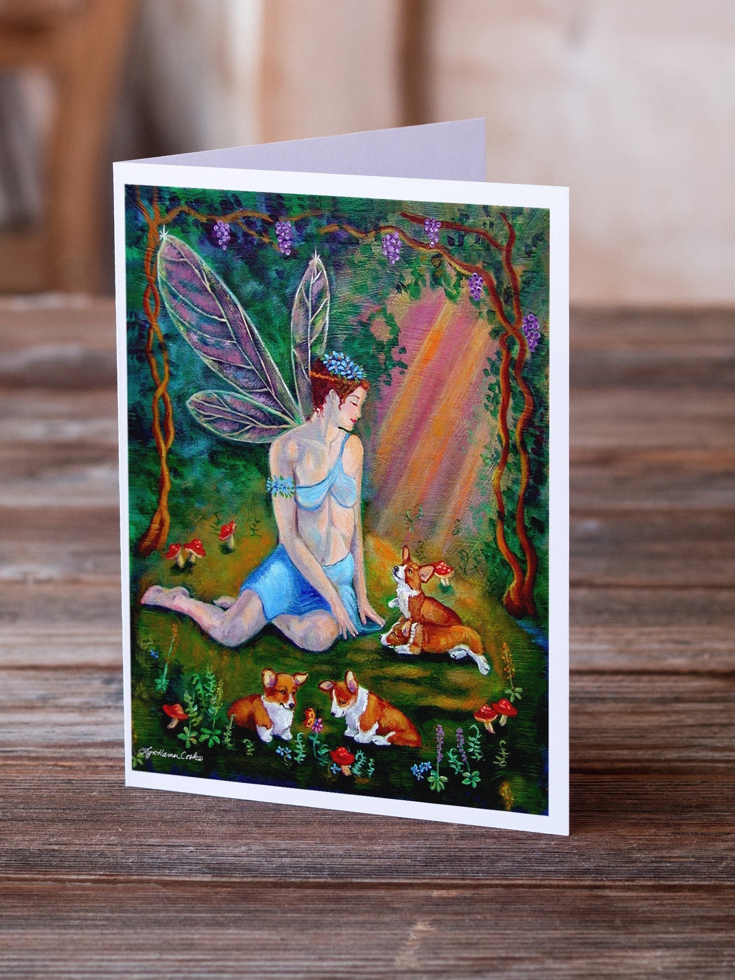 Fairy in the woods with her Corgis Greeting Cards Pack of 8 Blank Cards with Envelopes Whimsical A7 Size 5x7