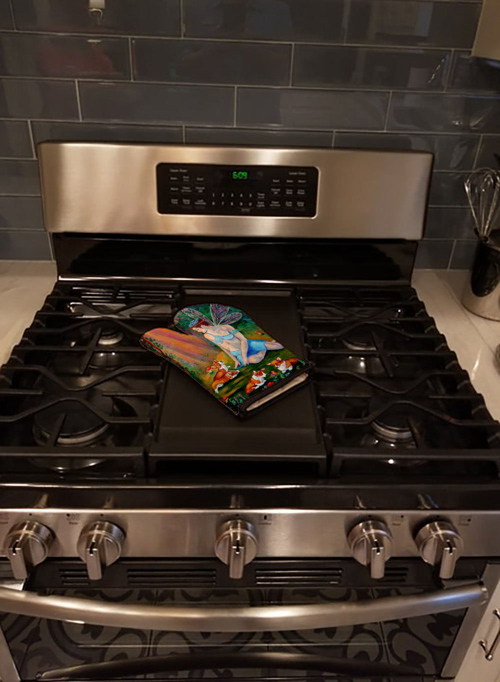 Fairy in the woods with her Corgis Oven Mitt Heat Resistant Thick Oven Mitt for Hot Pans and Oven, Kitchen Mitt Protect Hands, Cooking Baking Glove