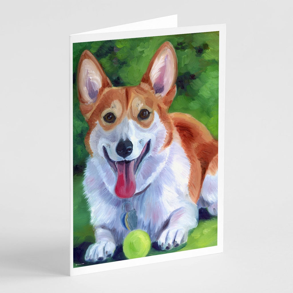 Corgi with green ball Greeting Cards Pack of 8 Blank Cards with Envelopes Whimsical A7 Size 5x7
