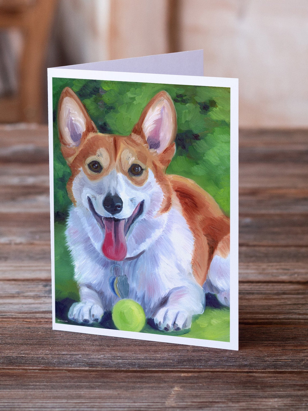 Corgi with green ball Greeting Cards Pack of 8 Blank Cards with Envelopes Whimsical A7 Size 5x7
