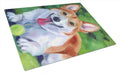 Corgi with green ball Cutting Board Tempered Glass Kitchen Cutting Surface, Heat Resistant Chopping, Non-Slip Feet, Food Prep & Serving