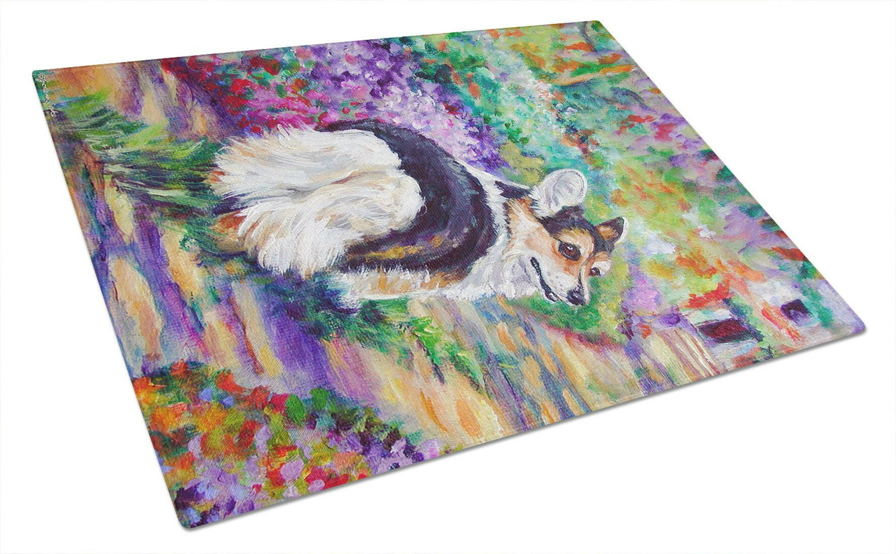 Corgi Garden Path Cutting Board Tempered Glass Kitchen Cutting Surface, Heat Resistant Chopping, Non-Slip Feet, Food Prep & Serving