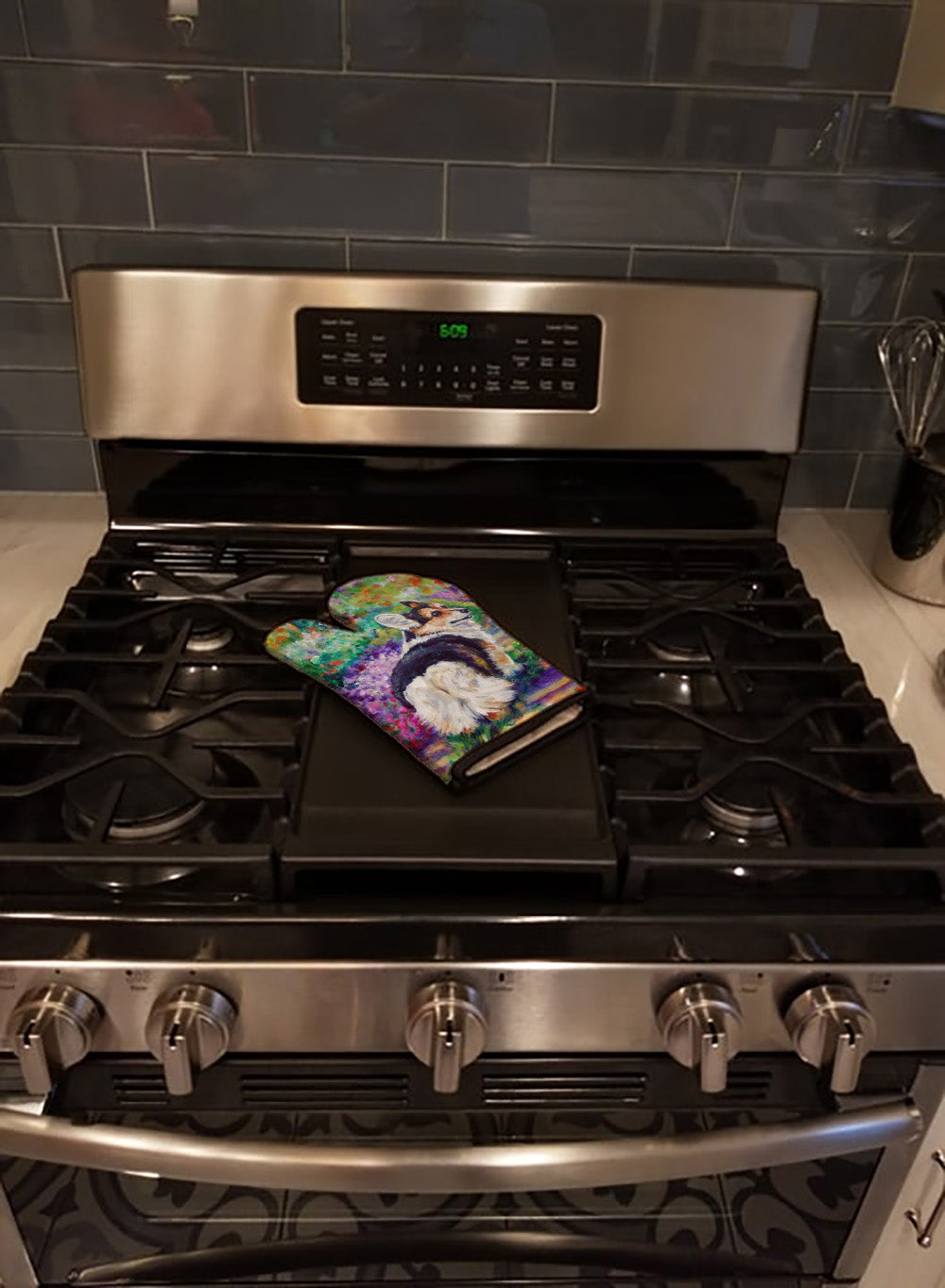 Corgi Garden Path Oven Mitt Heat Resistant Thick Oven Mitt for Hot Pans and Oven, Kitchen Mitt Protect Hands, Cooking Baking Glove