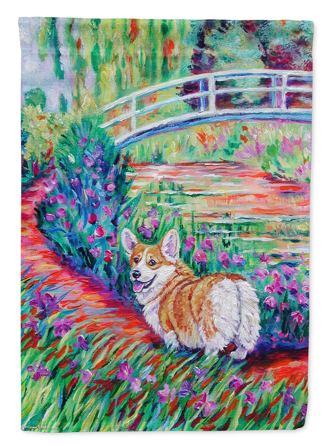 Corgi Footbridge House Flag 28x40 Porch Sleeve Pole Decorative Outside Yard Banner Artwork Wall Hanging, Polyester
