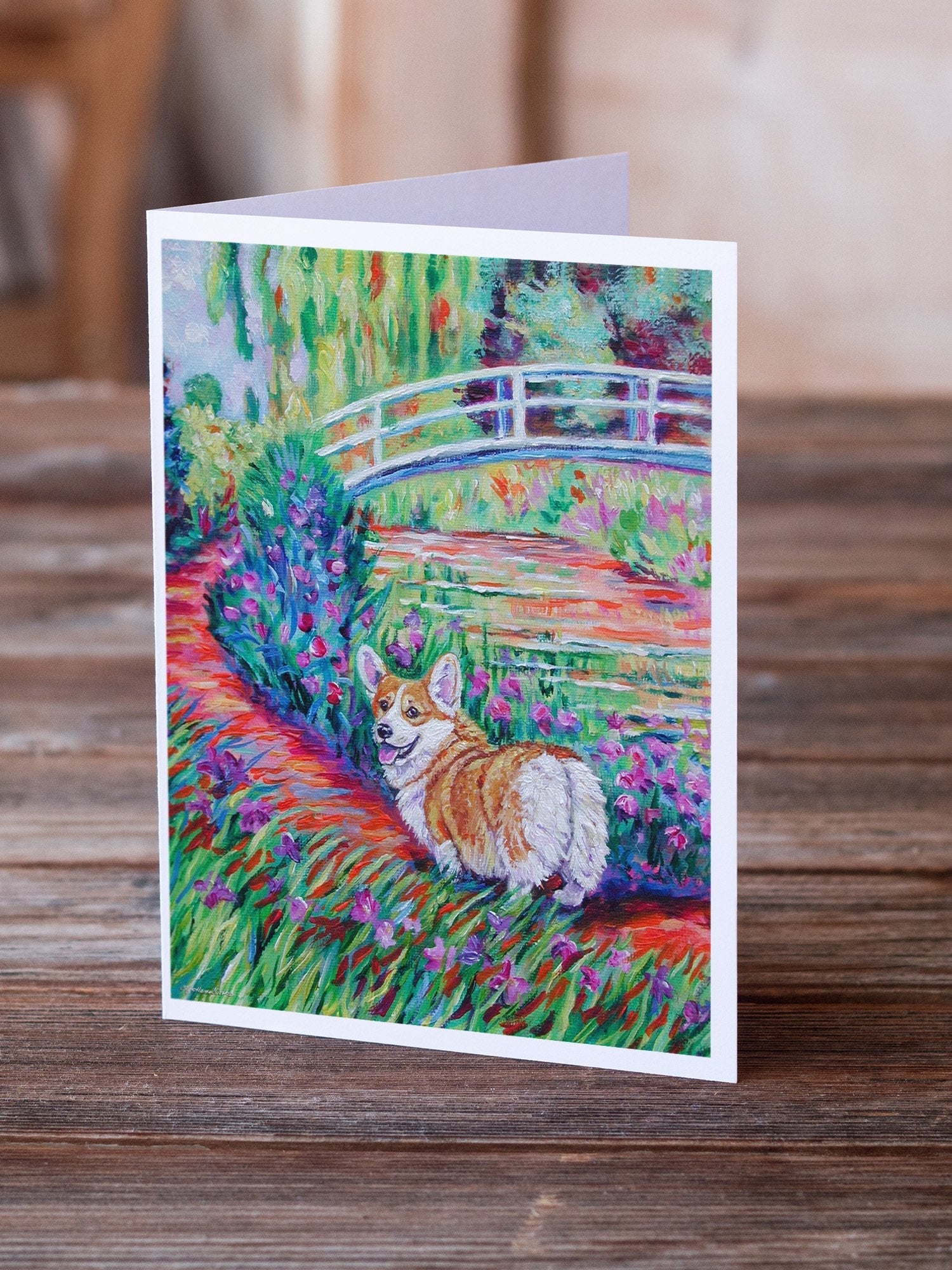 Corgi Footbridge Greeting Cards Pack of 8 Blank Cards with Envelopes Whimsical A7 Size 5x7