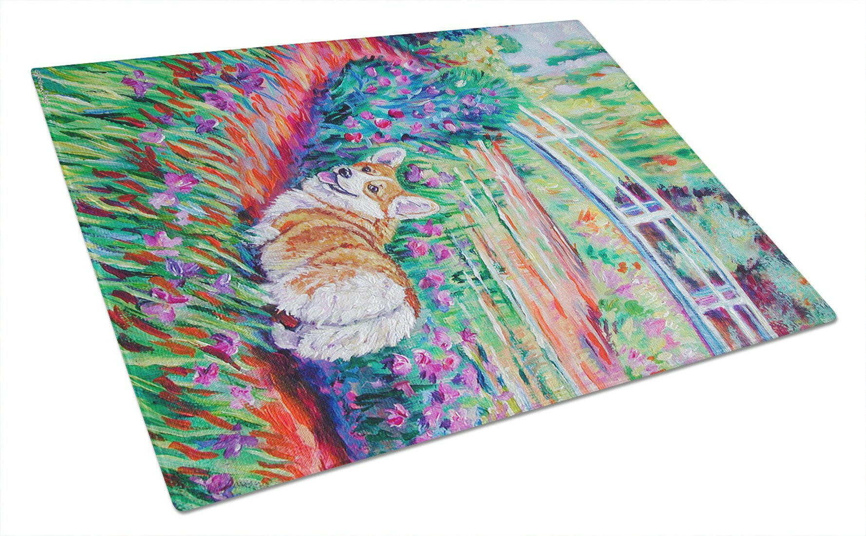 Corgi Footbridge Cutting Board Tempered Glass Kitchen Cutting Surface, Heat Resistant Chopping, Non-Slip Feet, Food Prep & Serving