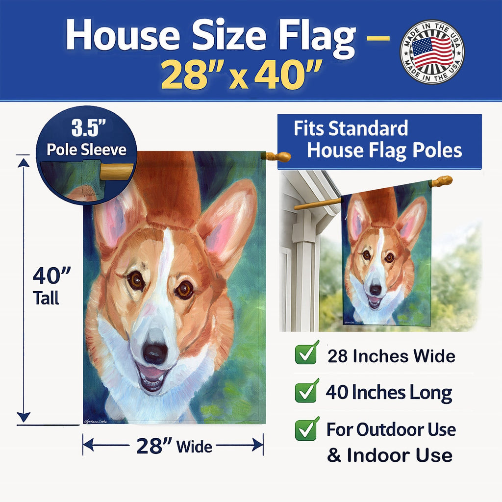 Corgi Norton House Flag 28x40 Porch Sleeve Pole Decorative Outside Yard Banner Artwork Wall Hanging, Polyester